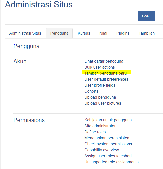 Menambah User ke dalam LMS Moodle