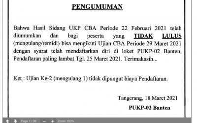 Pengumuman hasil sidang PUKP 02 Banten periode 22 Februari 2021