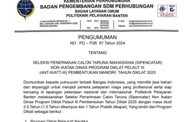 Pengumuman Pendaftaran Sipencatar Diklat Pelaut III (ANT-III/ATT-III) Pembentukan Mandiri Tahun Diklat 2025