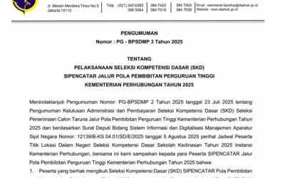 Pengumuman Pelaksanaan Seleksi Kompetensi Dasar (SKD) SIPENCATAR Jalur Pola Pembibitan Perguruan Tinggi Kementerian Perhubungan Tahun 2025