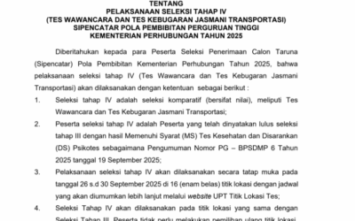 Pengumuman Pelaksanaan Seleksi Tahap IV (Tes Wawancara Dan Tes Kebugaran Jasmani Transportasi) Sipencatar Pola Pembibitan Perguruan Tinggi Kementerian Perhubungan Tahun 2025