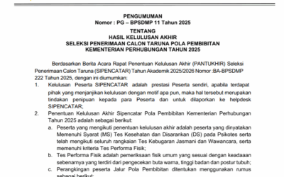 Pengumuman Tentang Hasil Kelulusan Akhir Seleksi Penerimaan Calon Taruna Pola Pembibitan Kementerian Perhubungan Tahun 2025