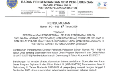 Pengumuman Perpanjangan Pendaftaran SIPENCATAR Non Ikatan Dinas Program Diploma III dan Diklat Pelaut III Pembentukan Mandiri Gelombang III Tahun Akademik 2026/2027